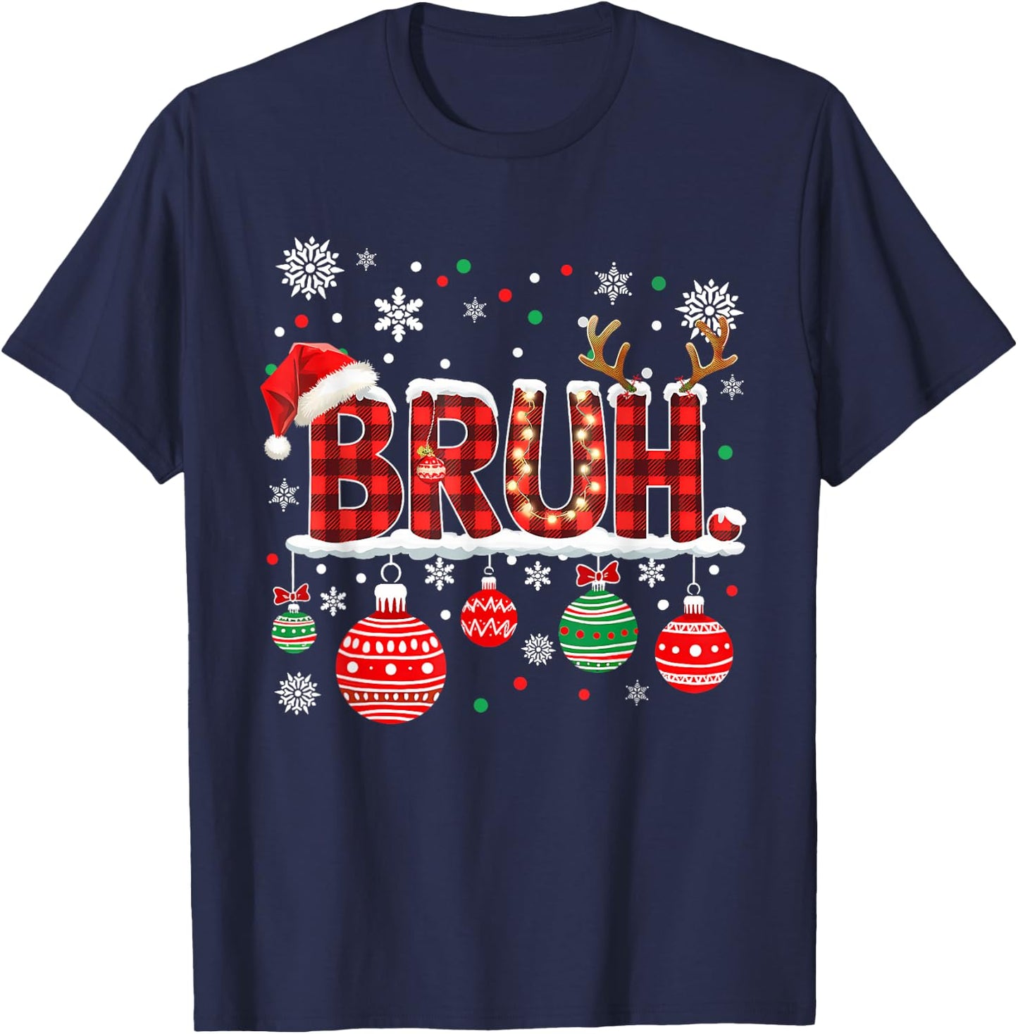 Bruh Funny Christmas Plaid Teens Boys Kids Xmas Pajamas T-Shirt - T-Shirt | Navy