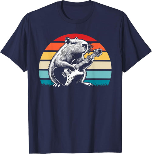 Capybara Playing Electric Guitar Retro