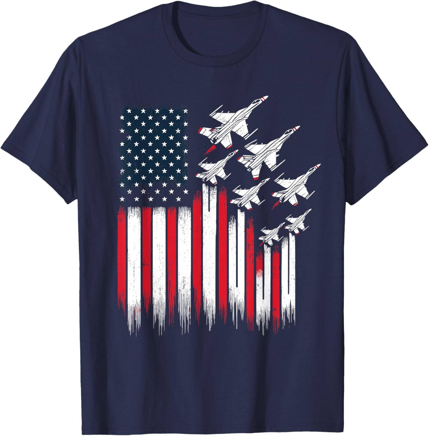 Patriotic Fighter Jets USA Flag 4th of July Jets Lover T-Shirt - T-Shirt | Navy
