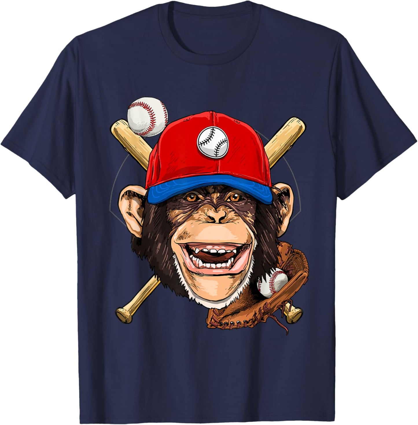 Monkey Baseball Monkey Lovers Baseball Player T-Shirt - T-Shirt | Navy