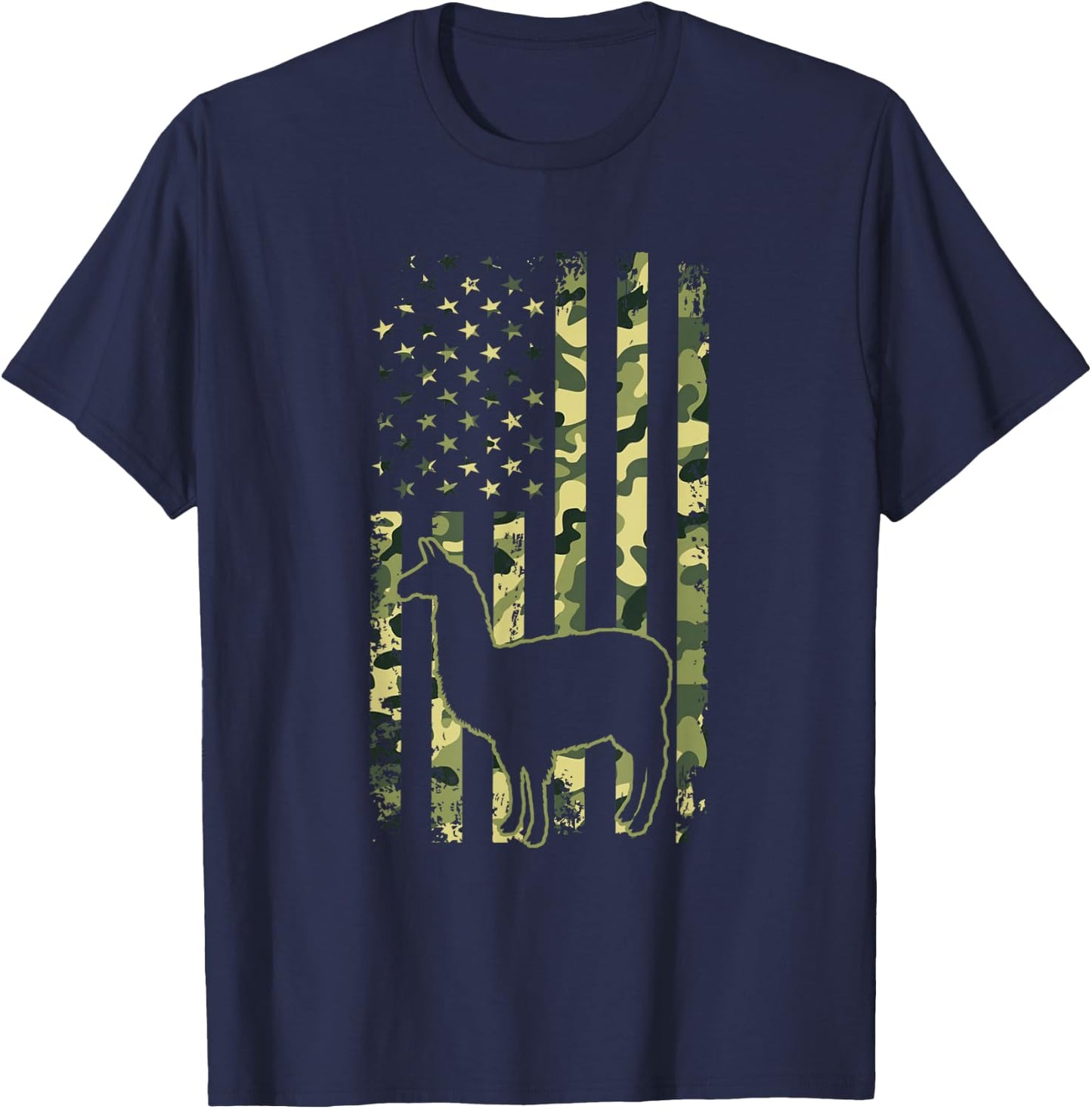 Camo American Flag Llama Camouflage 4th of July Animal Lover T-Shirt - T-Shirt | Navy