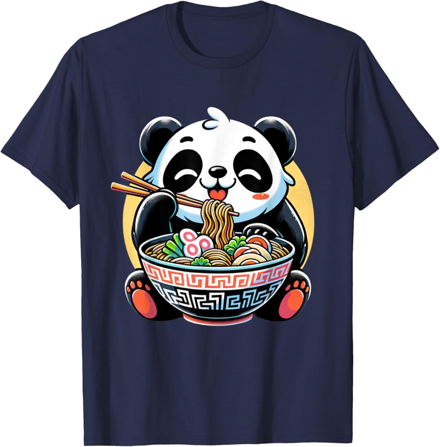 Panda Bear Eating Ramen Noodles Anime Japanese Kawaii T-Shirt - T-Shirt | Navy