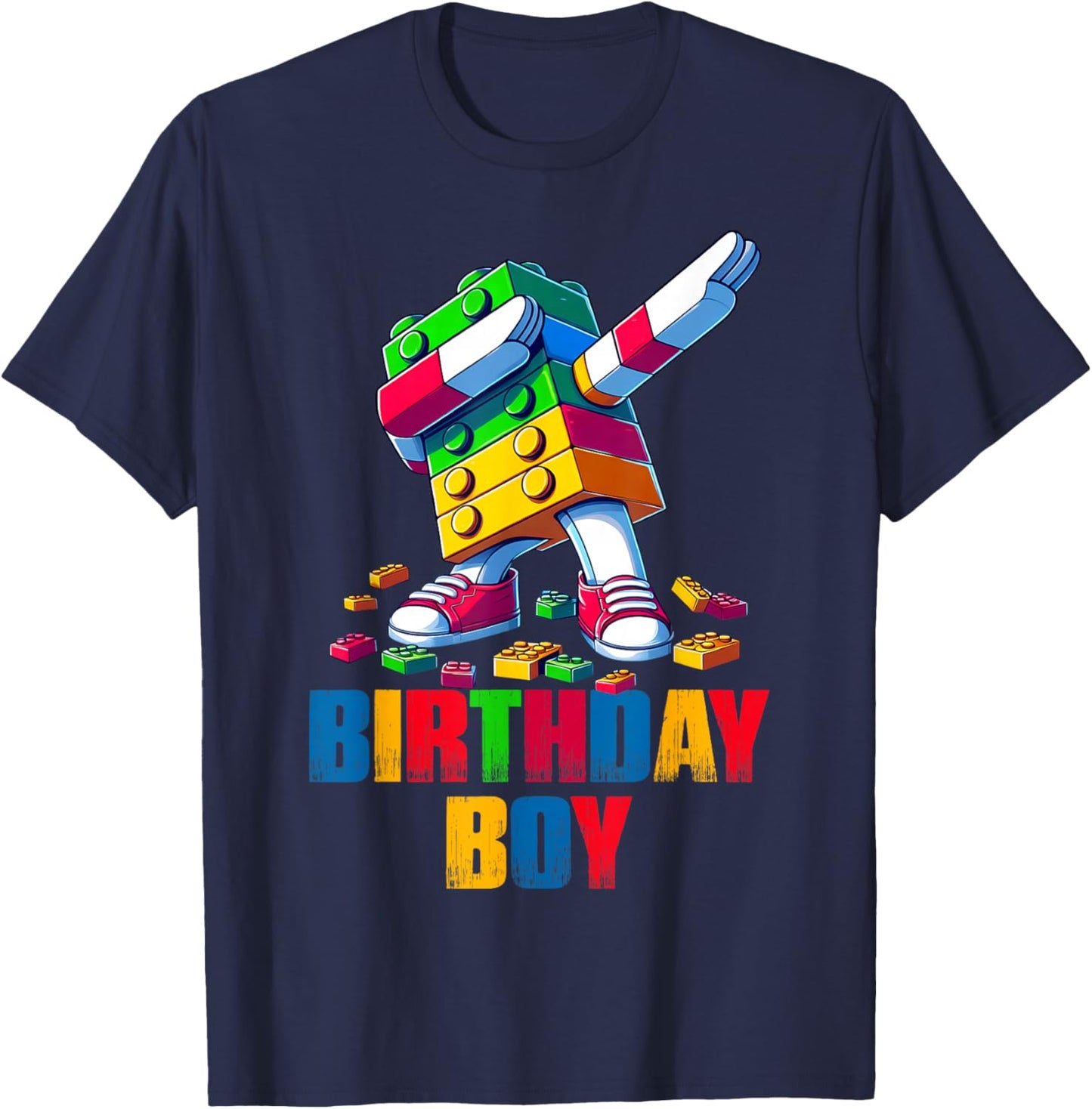 Birthday Boy Dabbing Master Builder Blocks Bricks B Day T-Shirt - T-Shirt | Navy