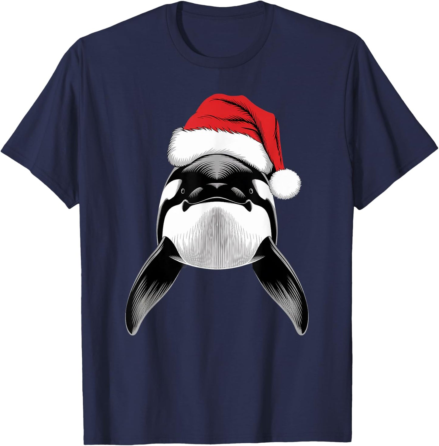 Joyful Orca Santa on Orca Christmas T-Shirt - T-Shirt | Navy