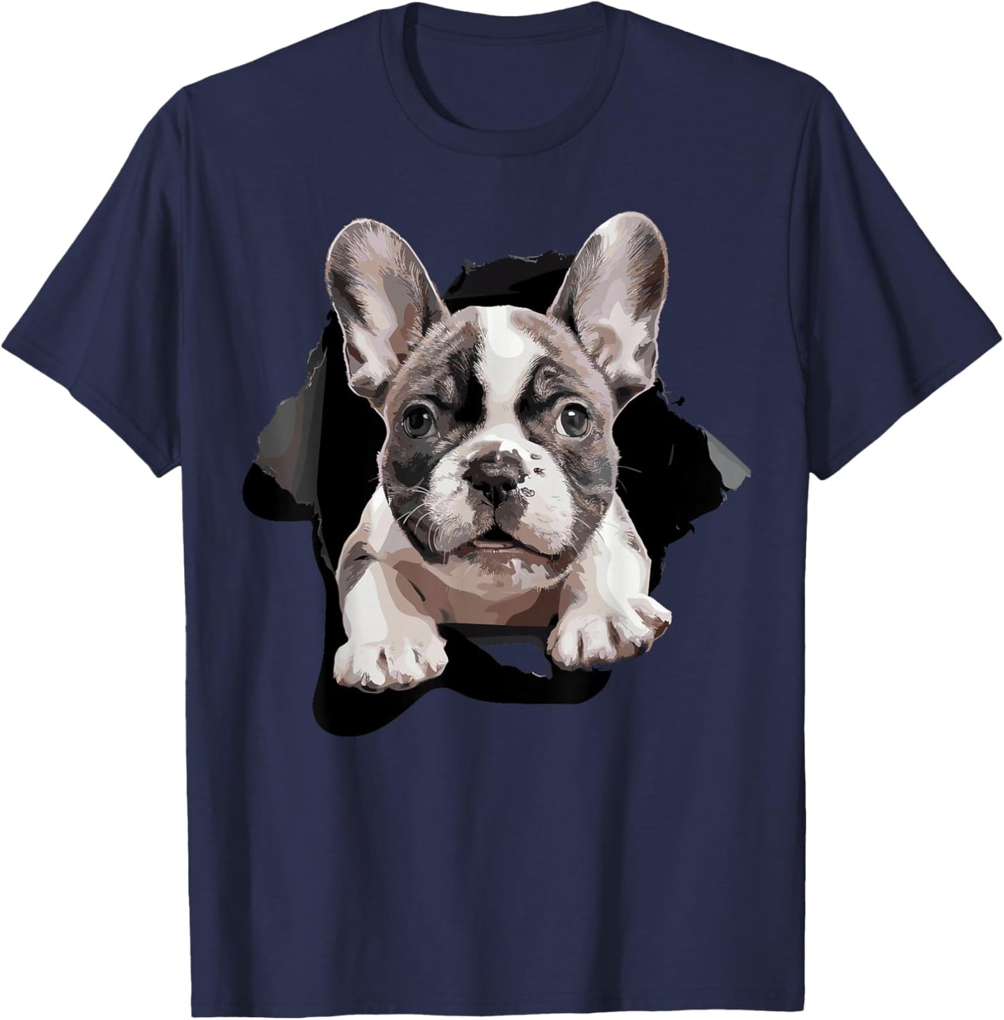 French Bulldog Puppy Funny Torn Puppies Dogs Parents T-Shirt - T-Shirt | Navy