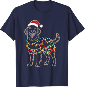 Funny Santa Golden Retriever Retriever Christmas Lights Dog T-Shirt - T-Shirt | Navy