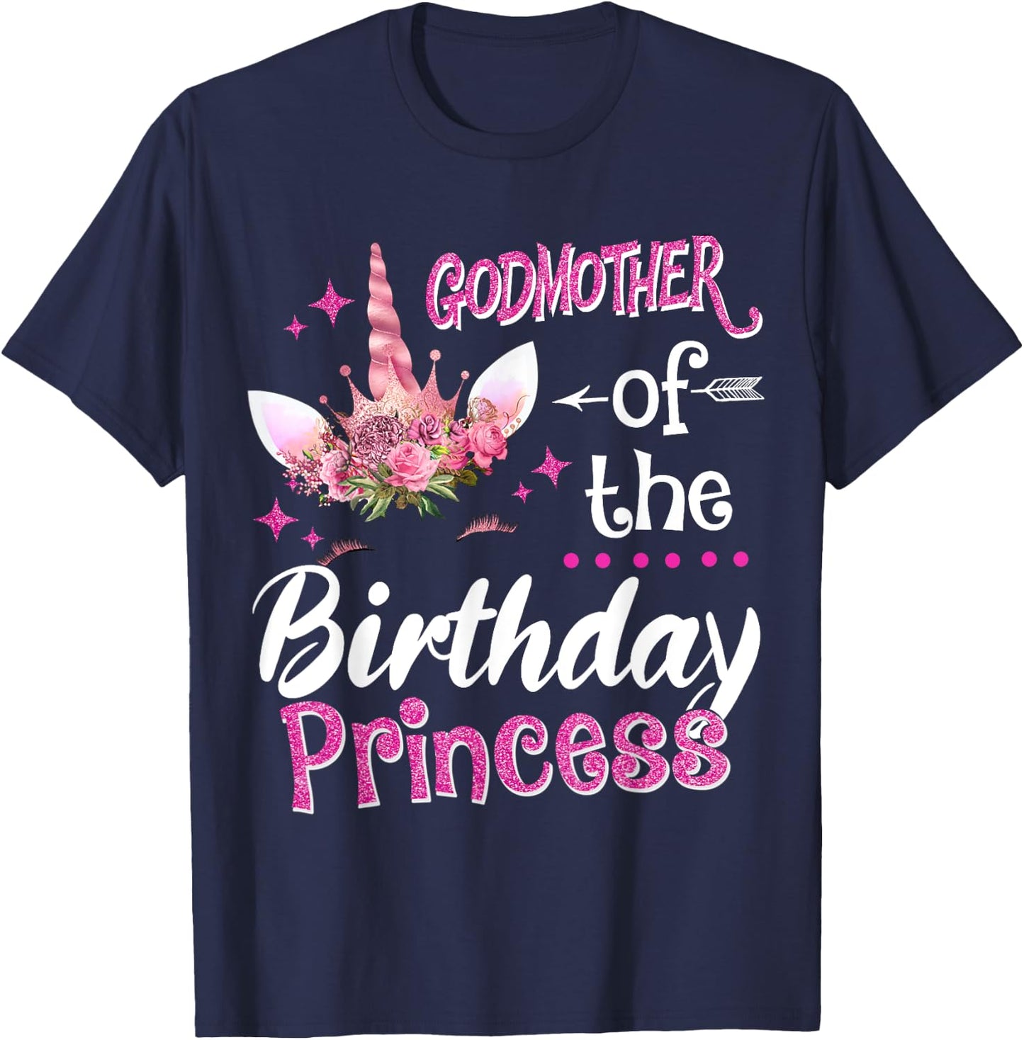 Godmother Of The Birthday Princess Unicorn Flower Mommy T-Shirt - T-Shirt | Navy