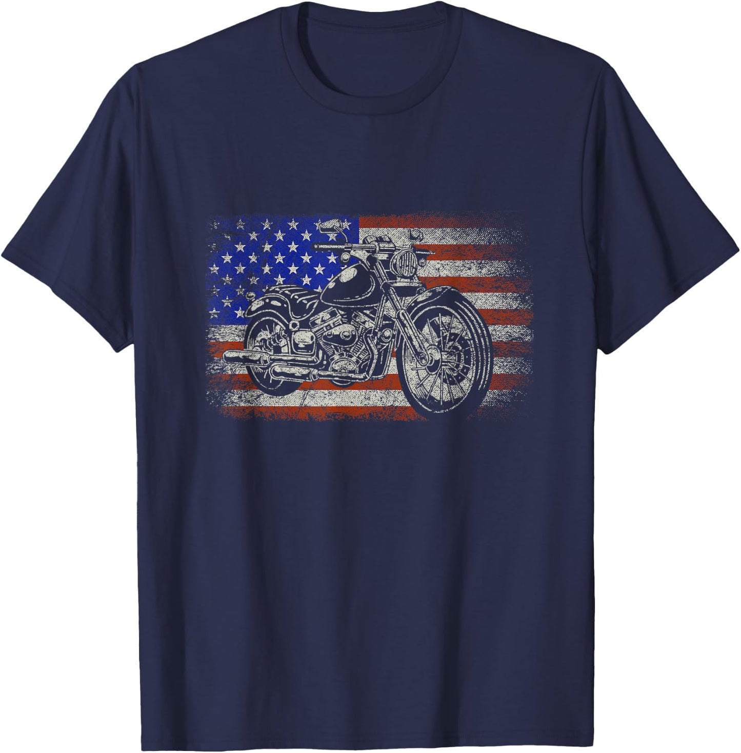 Patriotic American Motorcycle Rider Gift US Flag Biker Women Men T-Shirt - T-Shirt | Navy
