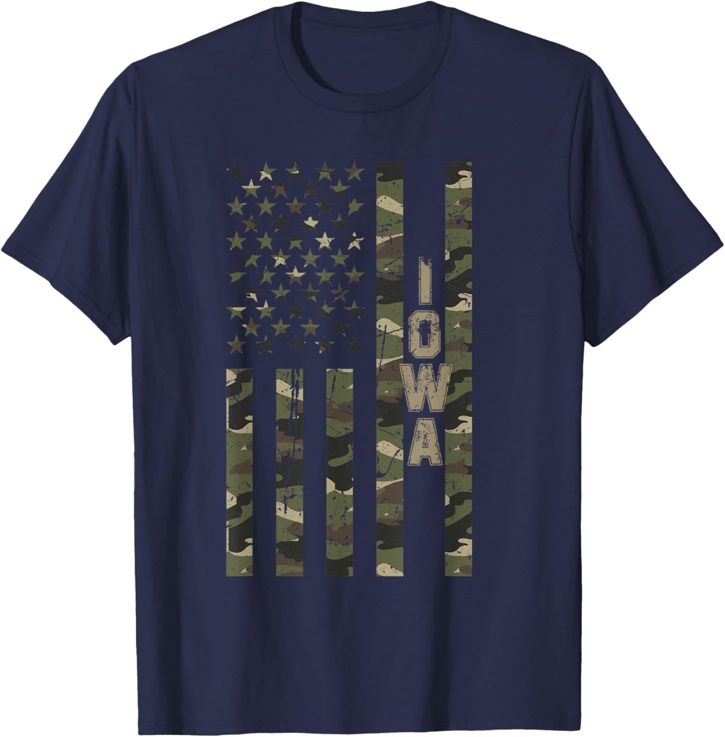 Iowa United States Distressed Camo w US Flag T-Shirt - T-Shirt | Navy