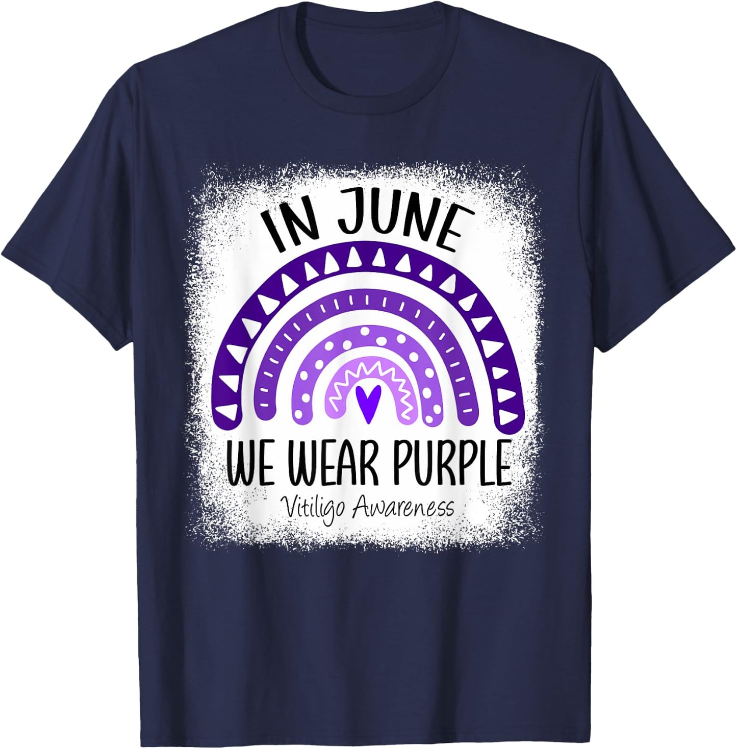 Rainbow In June We Wear Purple Vitiligo Awareness Ribbon T-Shirt - T-Shirt | Navy