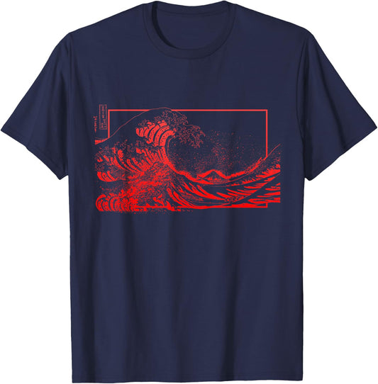 Red Great Wave off Kanagawa Red Graphic T-Shirt - T-Shirt | Navy