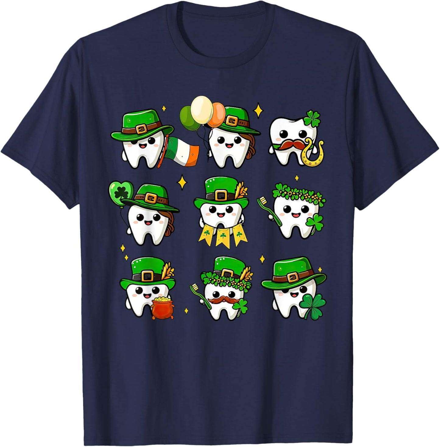 Dental Teeth St Patrick's Day Irish Dentist Shamrock T-Shirt - T-Shirt | Navy