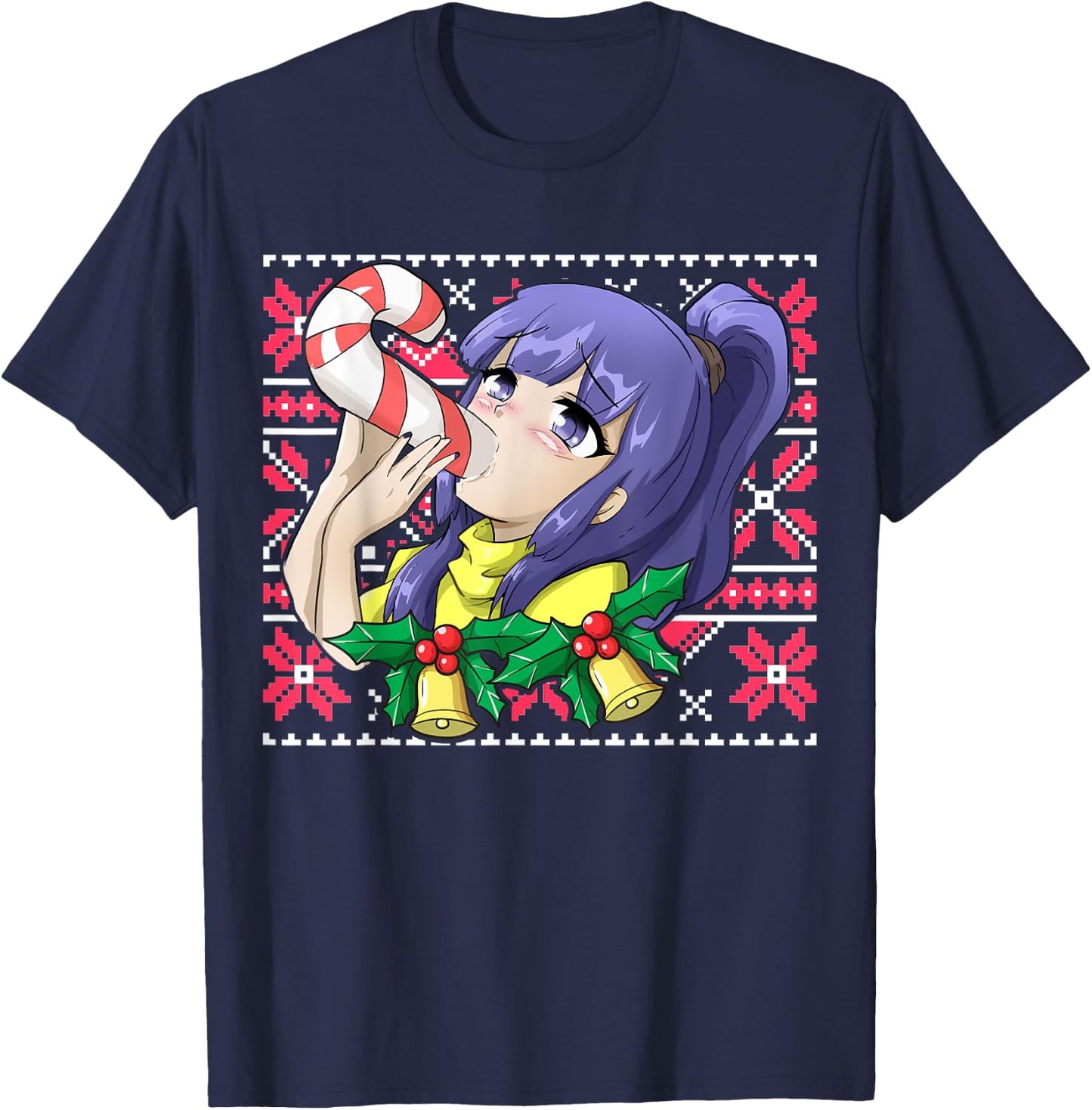 Ugly Christmas Otaku Ahegao Christmas Ecchi Etchi Hentai T-Shirt - T-Shirt | Navy