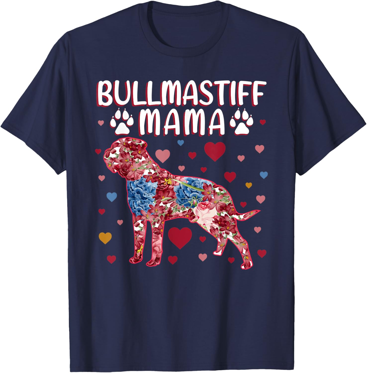 Flowers Bullmastiff Mama T-Shirt - T-Shirt | Navy