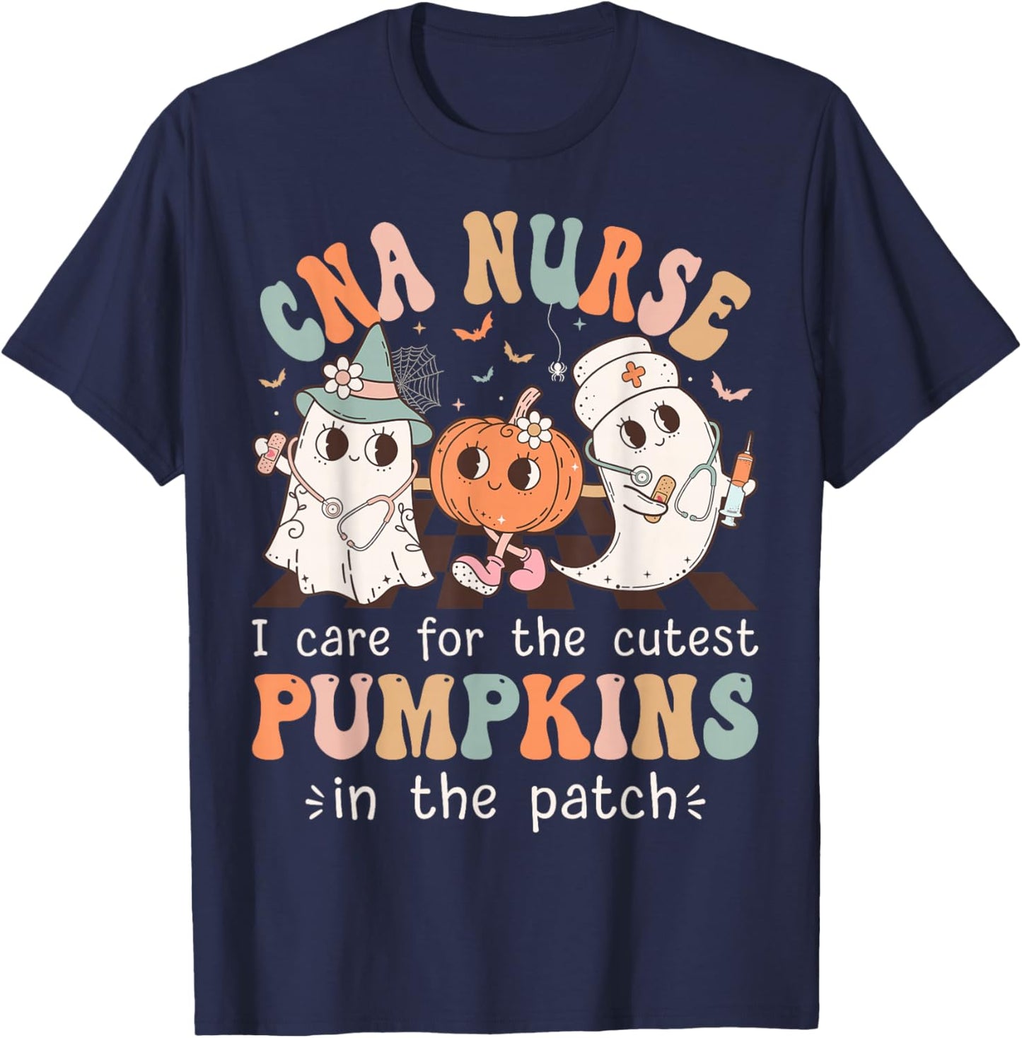 Groovy CNA Boo Crew Funny Nursing Assistant Halloween T-Shirt - T-Shirt | Navy