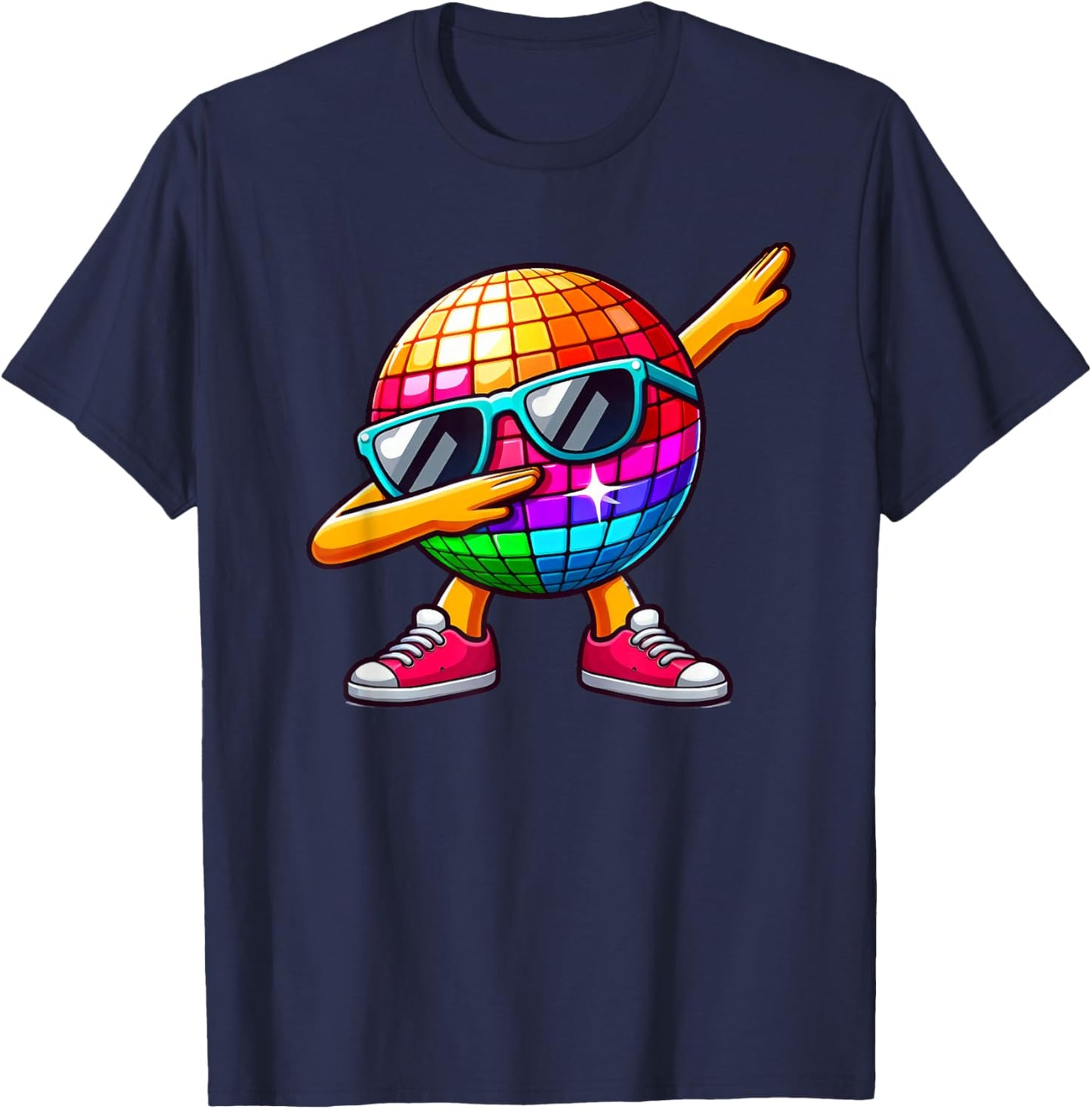 LED 70s Disco Ball Dabbing Sunglasses Nightclub Dance Party , Black, S T-Shirt - T-Shirt | Navy