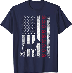 Vintage Retro USA Patriotic American Flag Basenji T-Shirt - T-Shirt | Navy