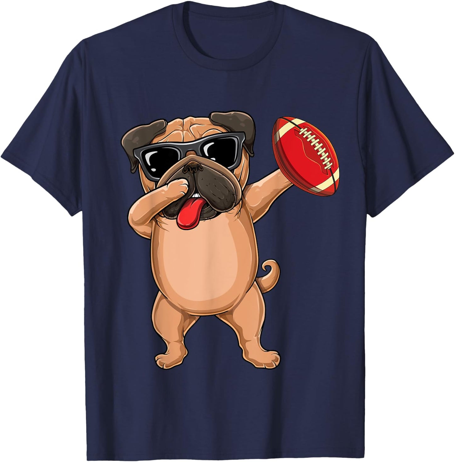 Dabbing Cute football sunglasses Pug dog- Pet lover & dab T-Shirt - T-Shirt | Navy