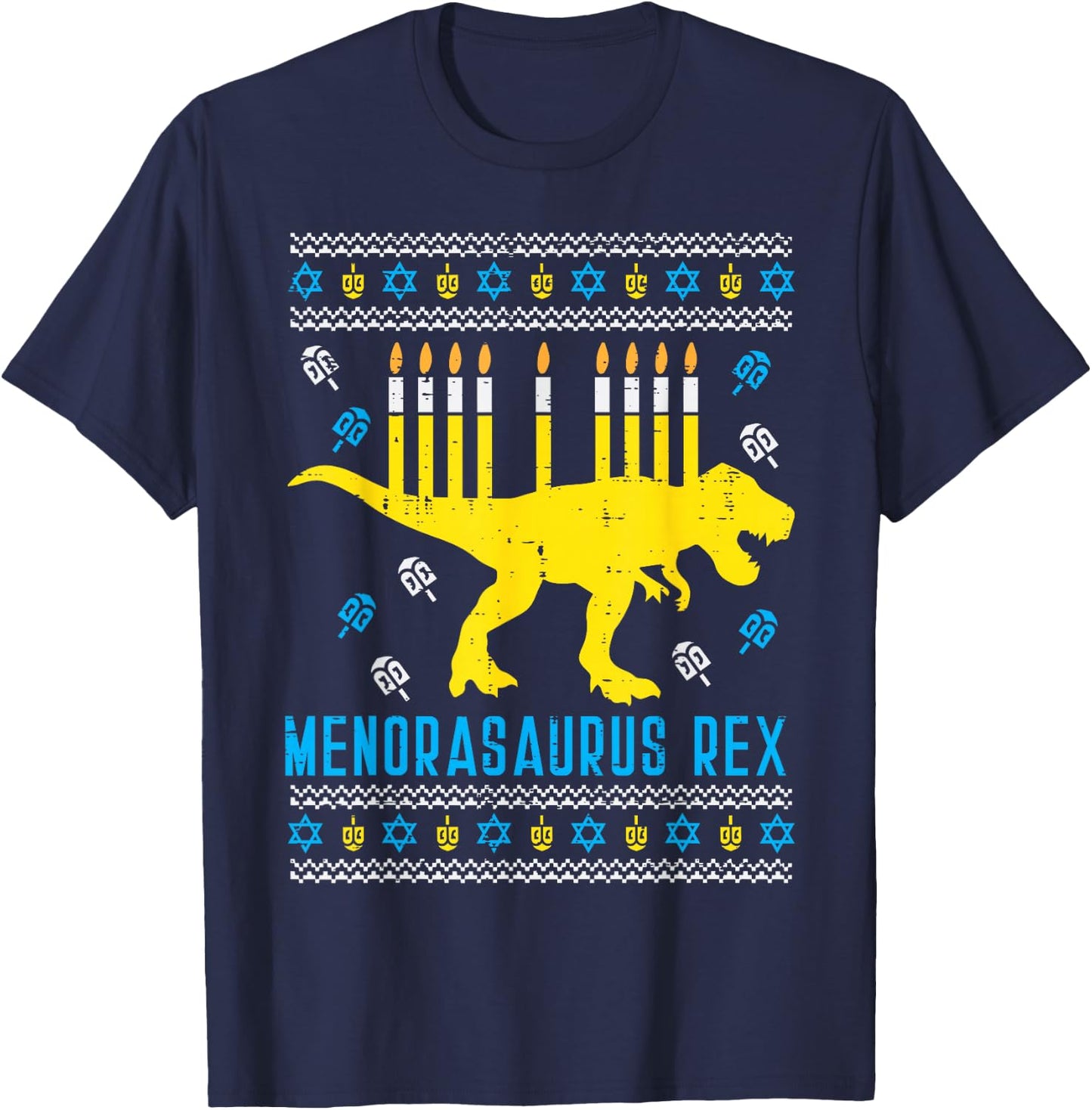 Menorasaurus Rex Trex Menorah Ugly Hanukkah Chanukkah Gift T-Shirt - T-Shirt | Navy