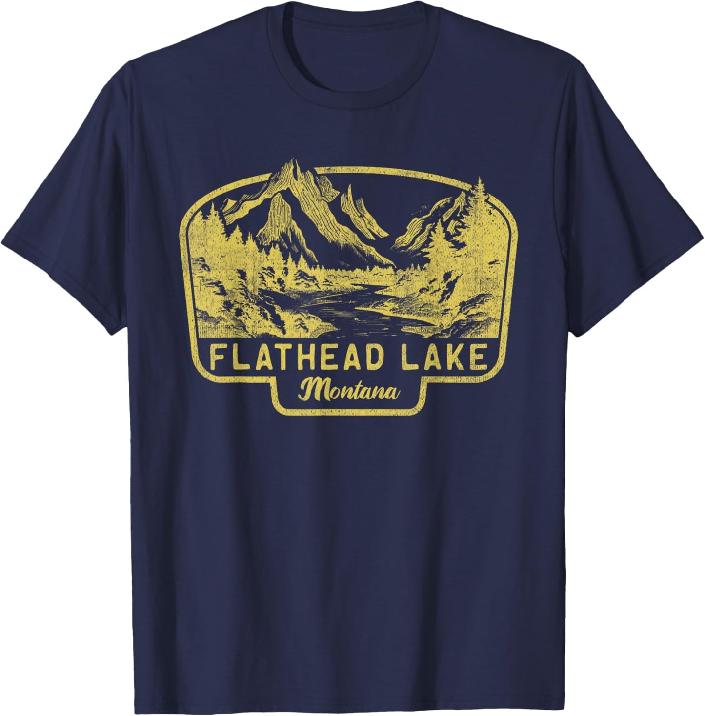 Flathead Lake Mountains Montana Hiking Outdoors Vintage T-Shirt - T-Shirt | Navy
