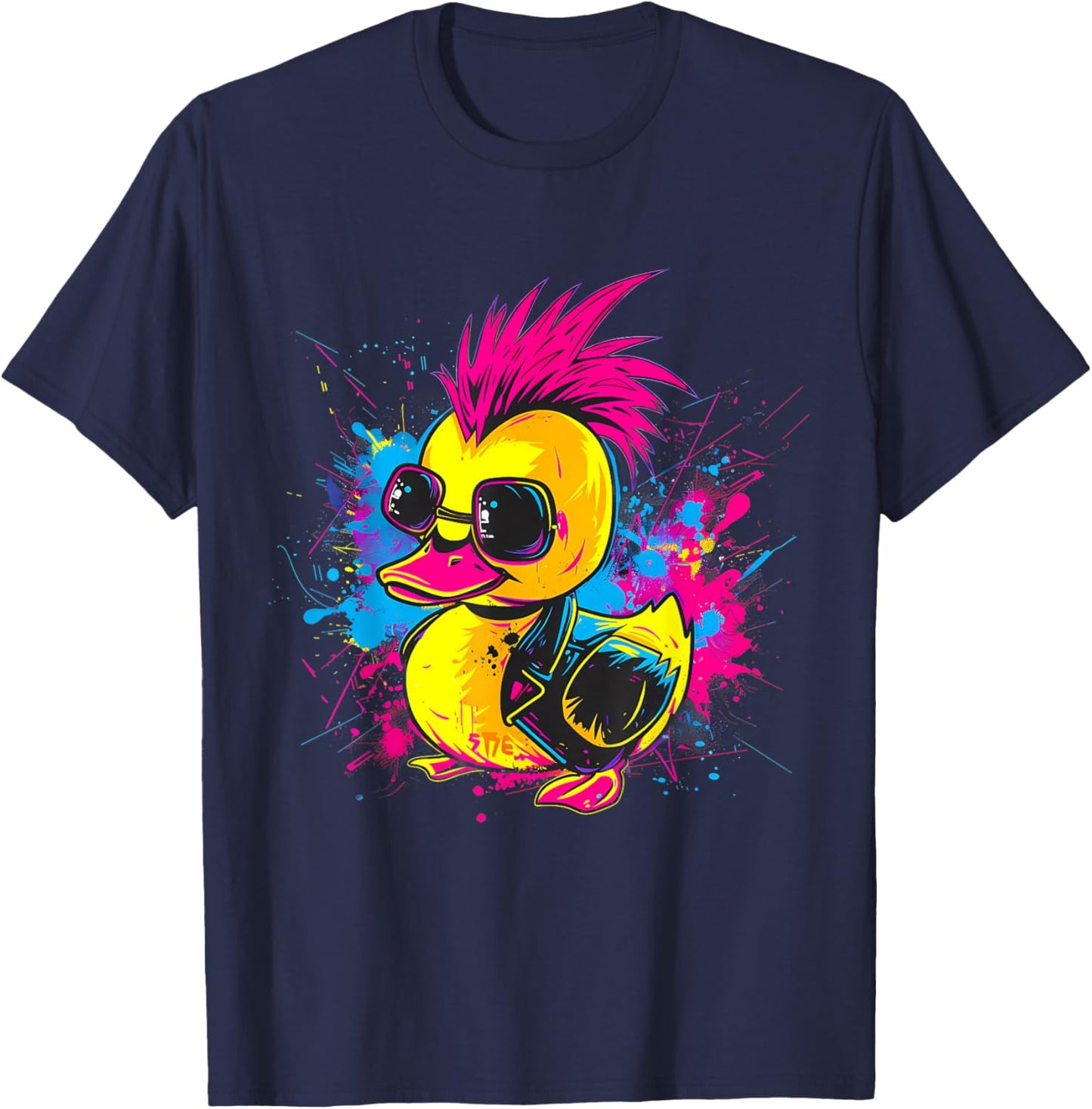 Rubber Duck Punk Rock Watercolor Rubber Duckling Duck Lover T-Shirt - T-Shirt | Navy