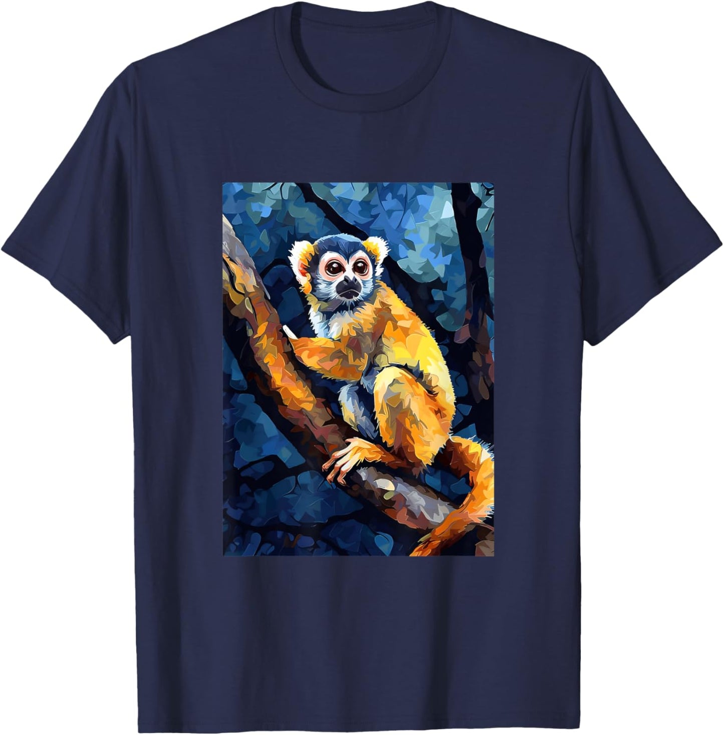Squirrel Monkey Starry Night Painting Men Women Kids T-Shirt - T-Shirt | Navy