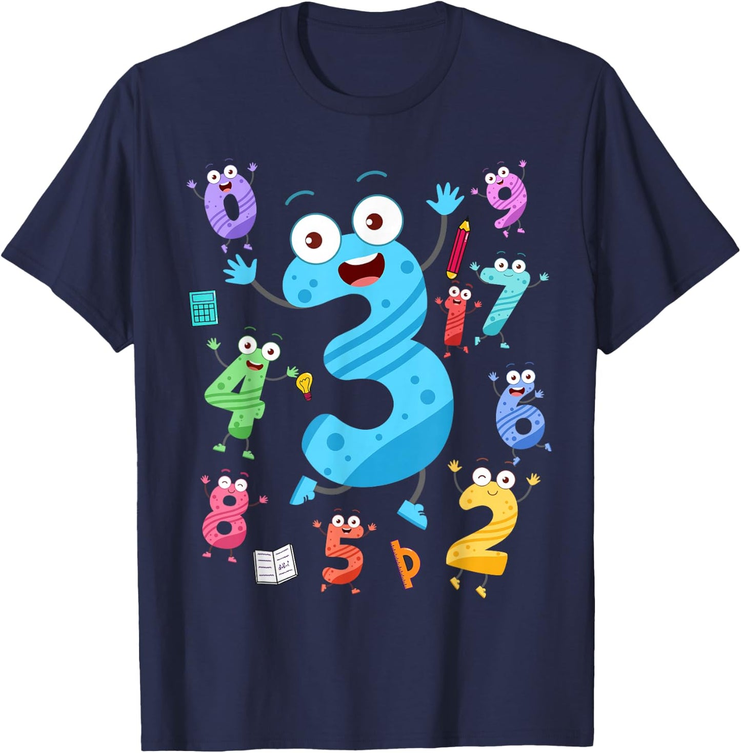 Maths Day Number Costume With Number 3 Idea For Kids Number T-Shirt - T-Shirt | Navy