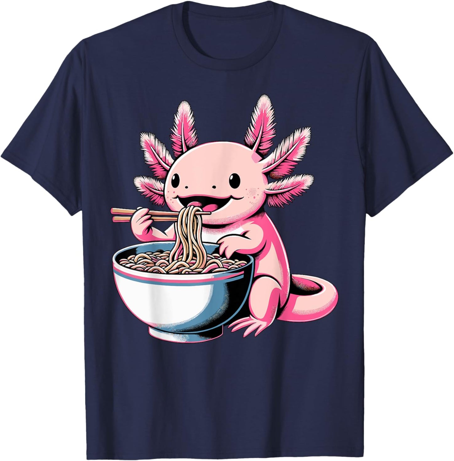 Axolotl Eating Ramen Lover Kawaii Axolotl T-Shirt - T-Shirt | Navy