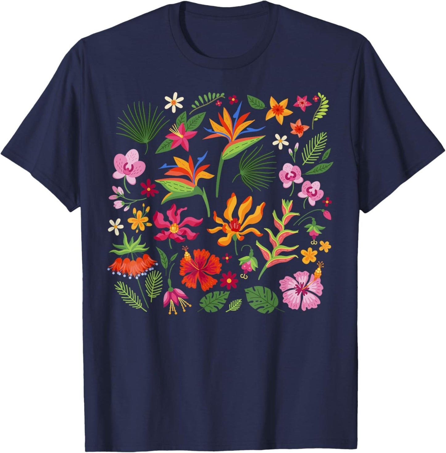 Hawaii Tropical Island Hawaiian Flowers Aloha State T-Shirt - T-Shirt | Navy