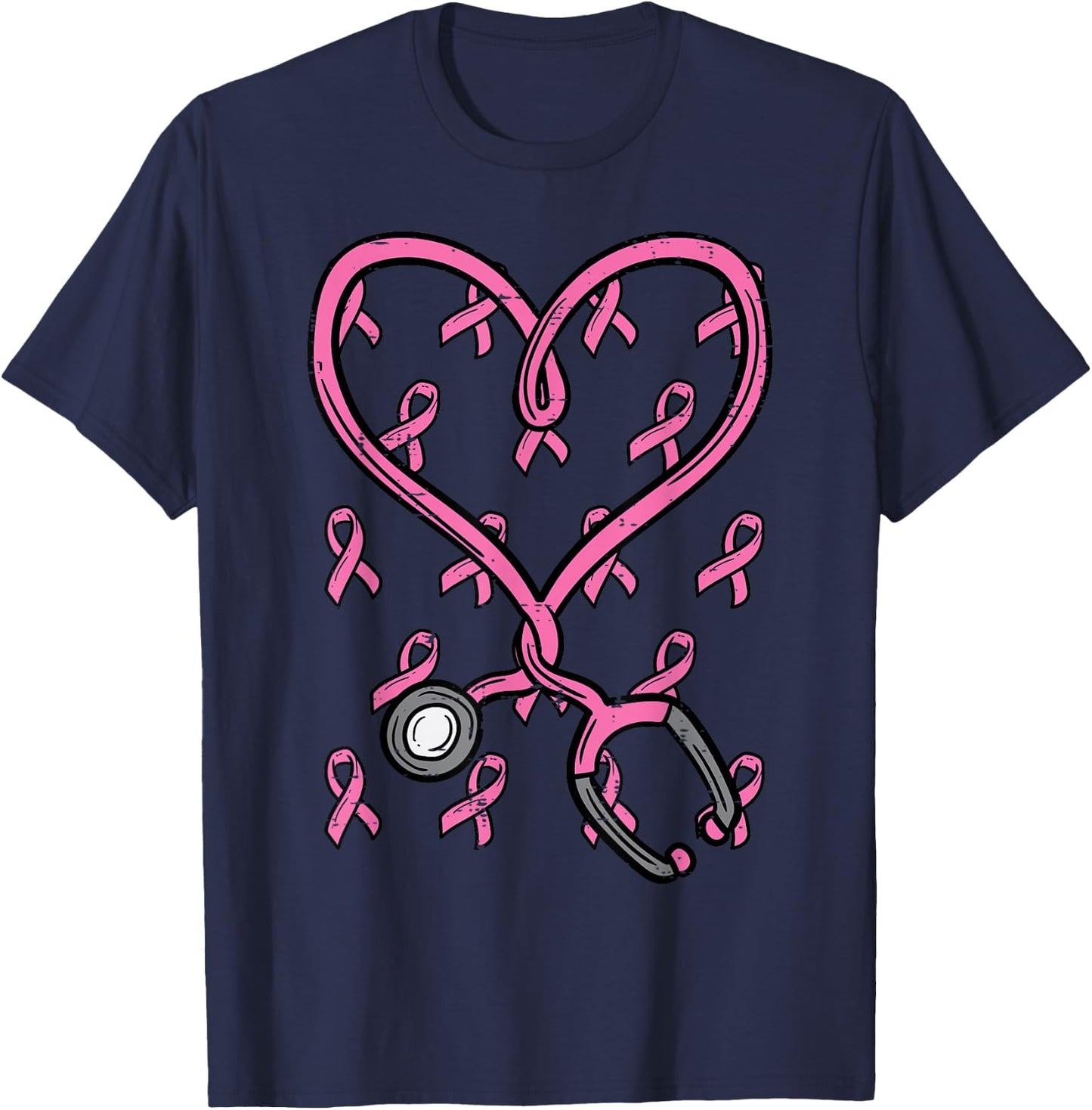 Pink Stethoscope Nurse Scrub Breast Cancer Awareness Women T-Shirt - T-Shirt | Navy