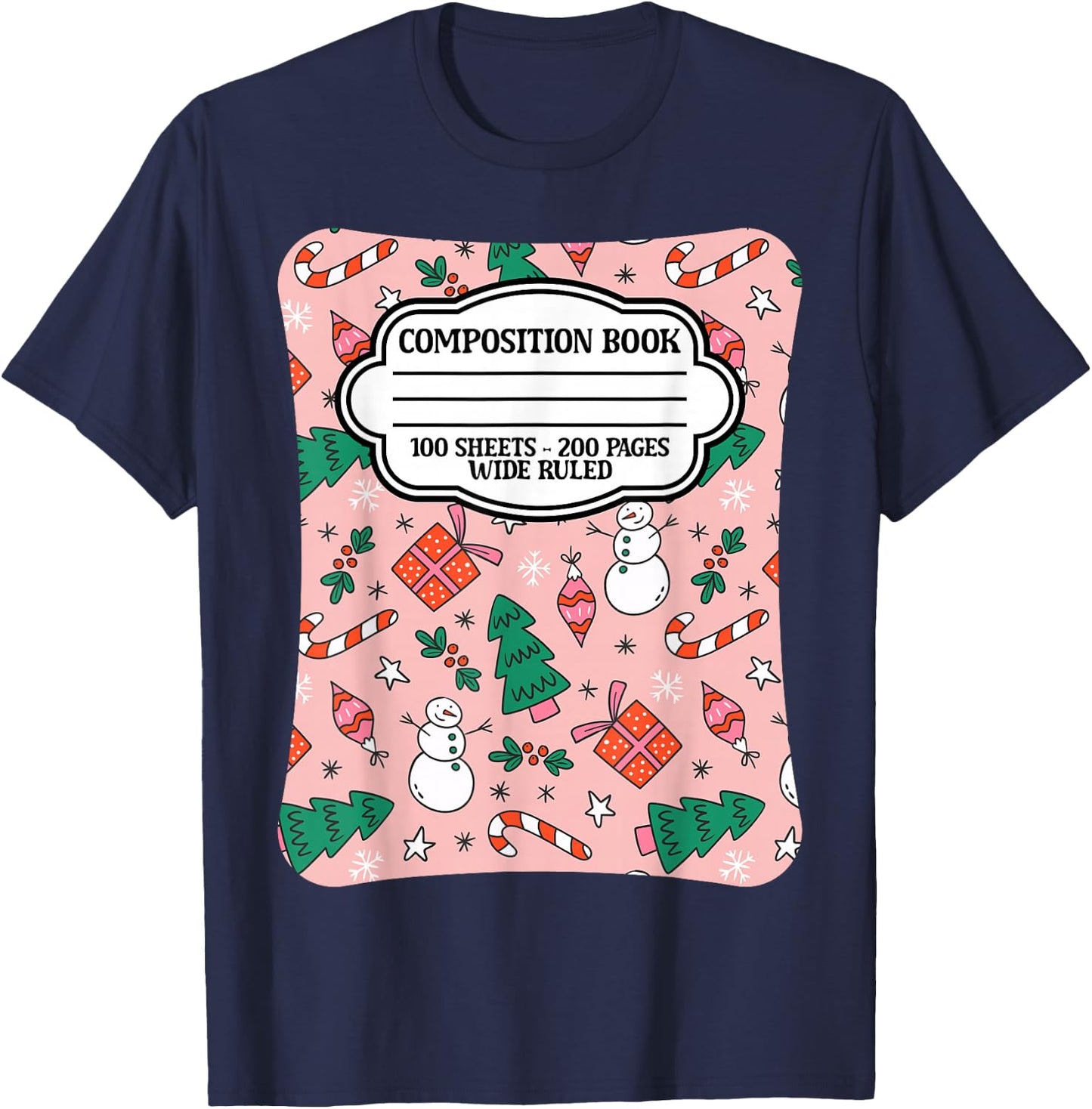 Christmas Composition Notebook Teachers Students Matching T-Shirt - T-Shirt | Navy