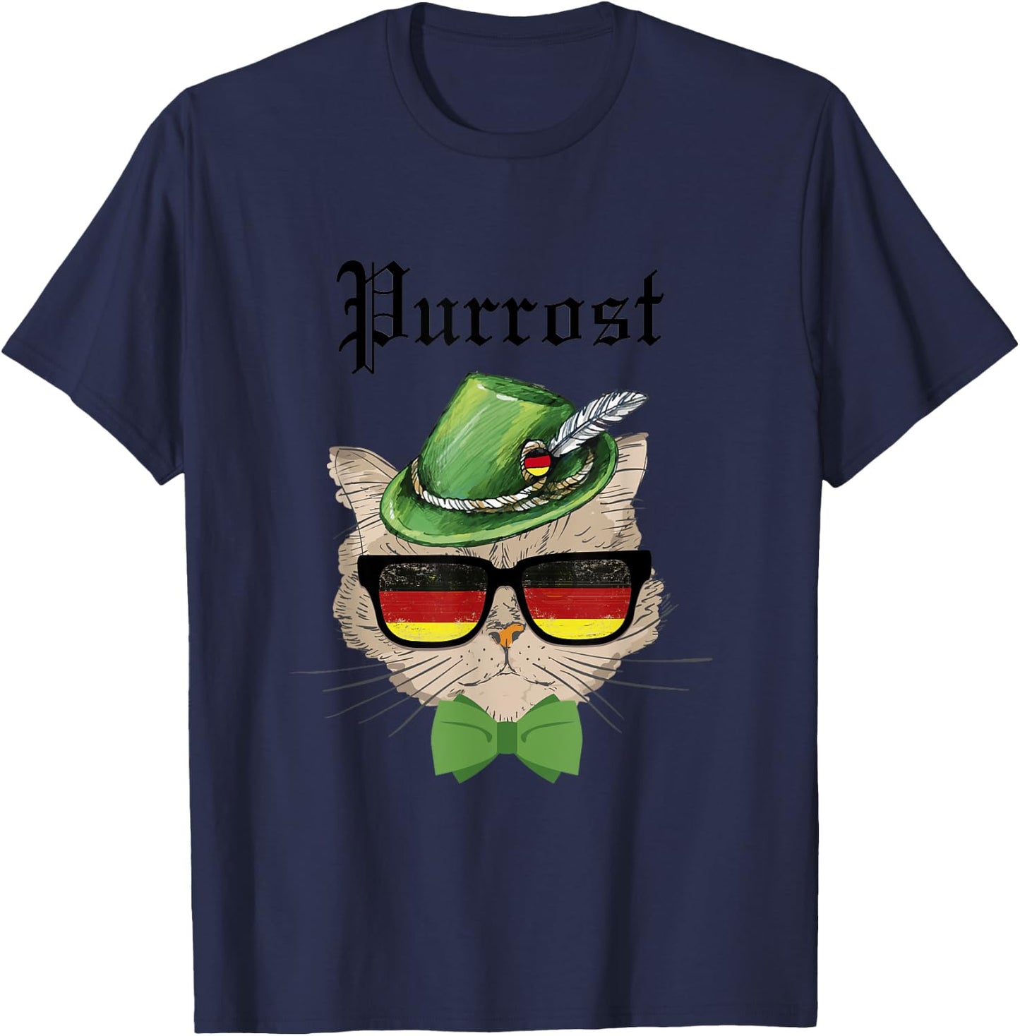 Purrost cat Bavarian Alpine Hat Funny German Oktoberfest T-Shirt - T-Shirt | Navy