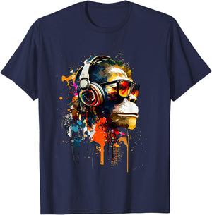 Monkey Safari - Black, Small, , Short Sleeve, Graphic, Modern, Casual, Music Theme T-Shirt - T-Shirt | Navy