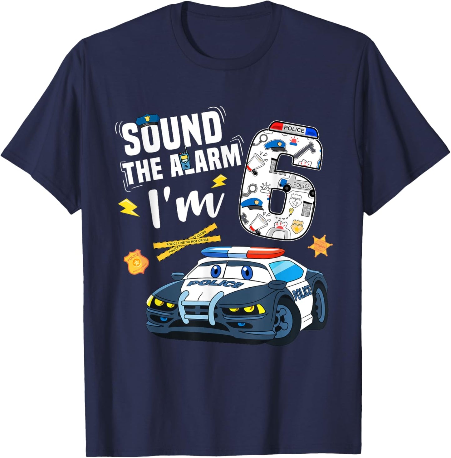 6th B-Day Police Car Police Boy Officer Birthday 6 Year Old T-Shirt - T-Shirt | Navy