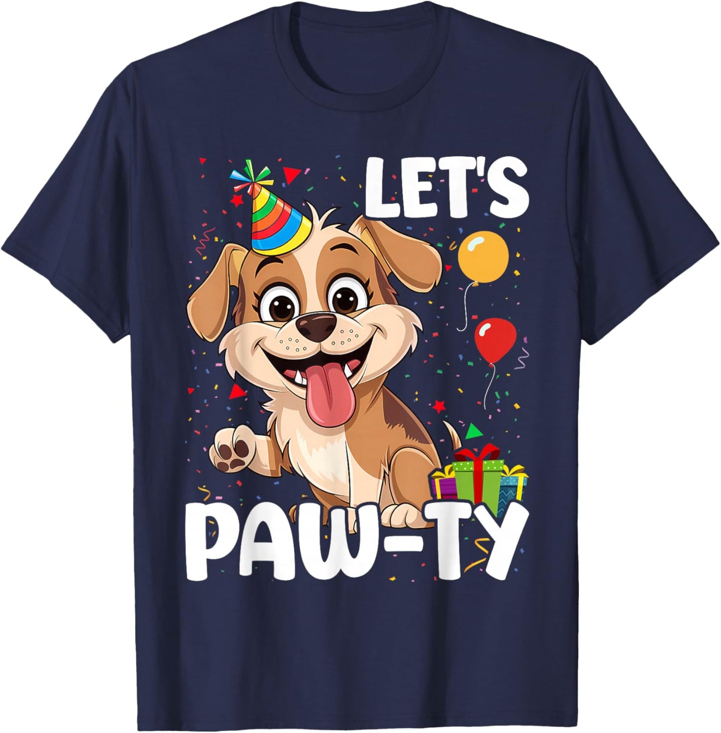 Let's Paw-ty Love Dogs Mom Birthday Dog Bday Boy Girl Pawty T-Shirt - T-Shirt | Navy