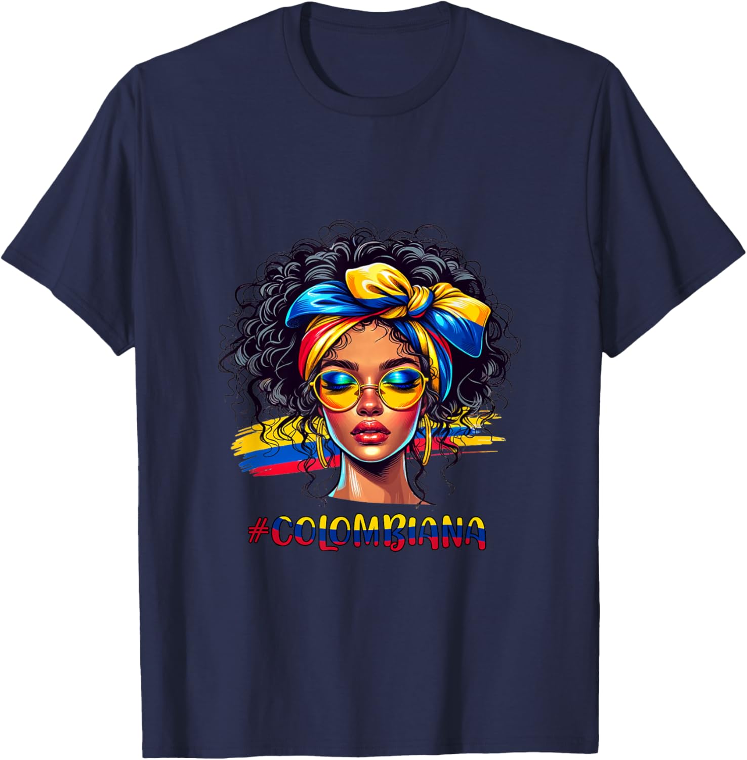 Retro Messy Bun Colombiana Colombian Girl Mujer Women T-Shirt - T-Shirt | Navy