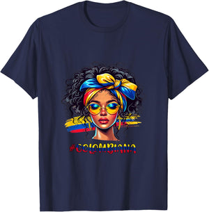 Retro Messy Bun Colombiana Colombian Girl Mujer Women T-Shirt - T-Shirt | Navy