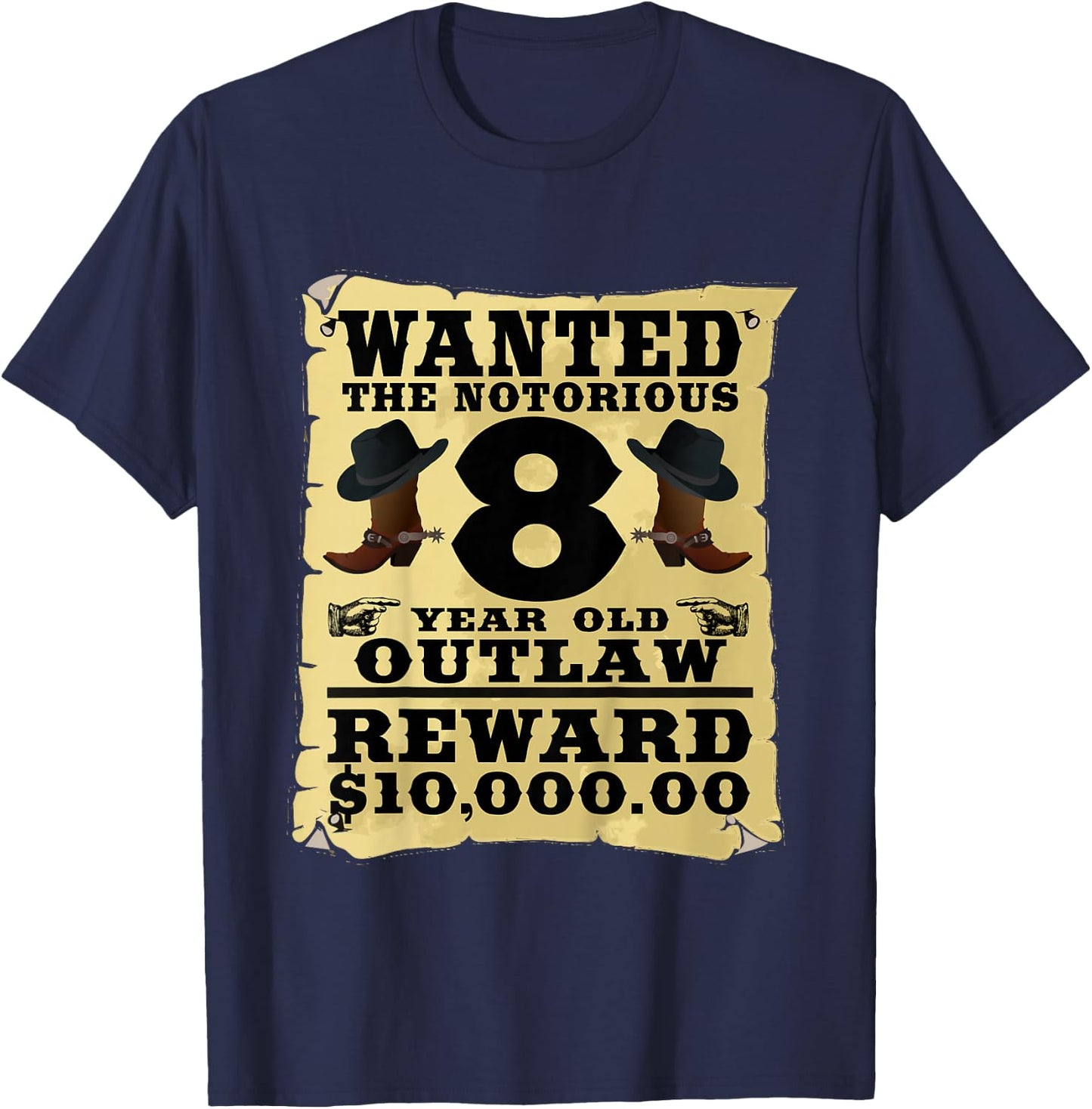 Kids 8 Year Old Cowboy Birthday Party Wild West Western 8th Gift T-Shirt - T-Shirt | Navy