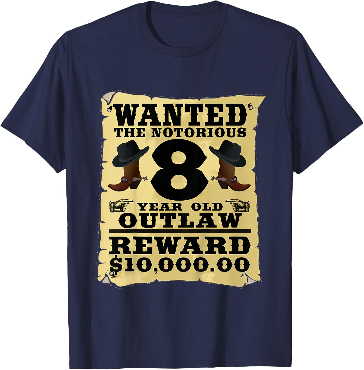 Kids 8 Year Old Cowboy Birthday Party Wild West Western 8th Gift T-Shirt - T-Shirt | Navy