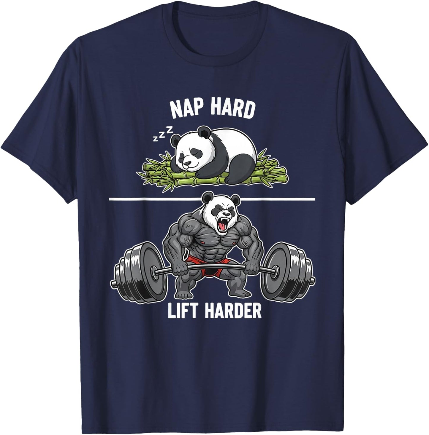 Nap Hard Lift Harder Funny Panda Bodybuilding Gym Workout T-Shirt - T-Shirt | Navy