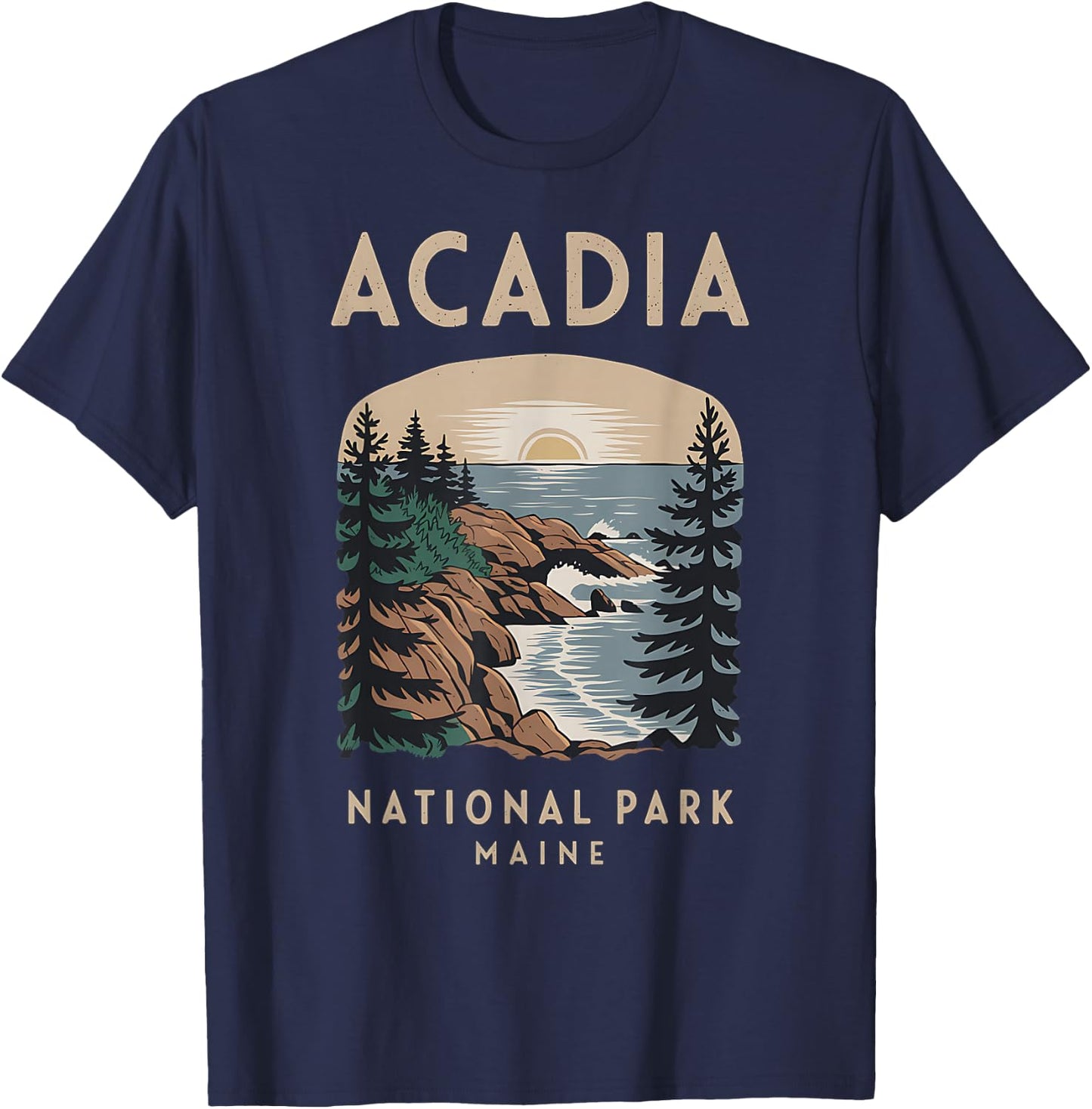 Outdoor Nature Hiking Acadia National Park Maine T-Shirt - T-Shirt | Navy