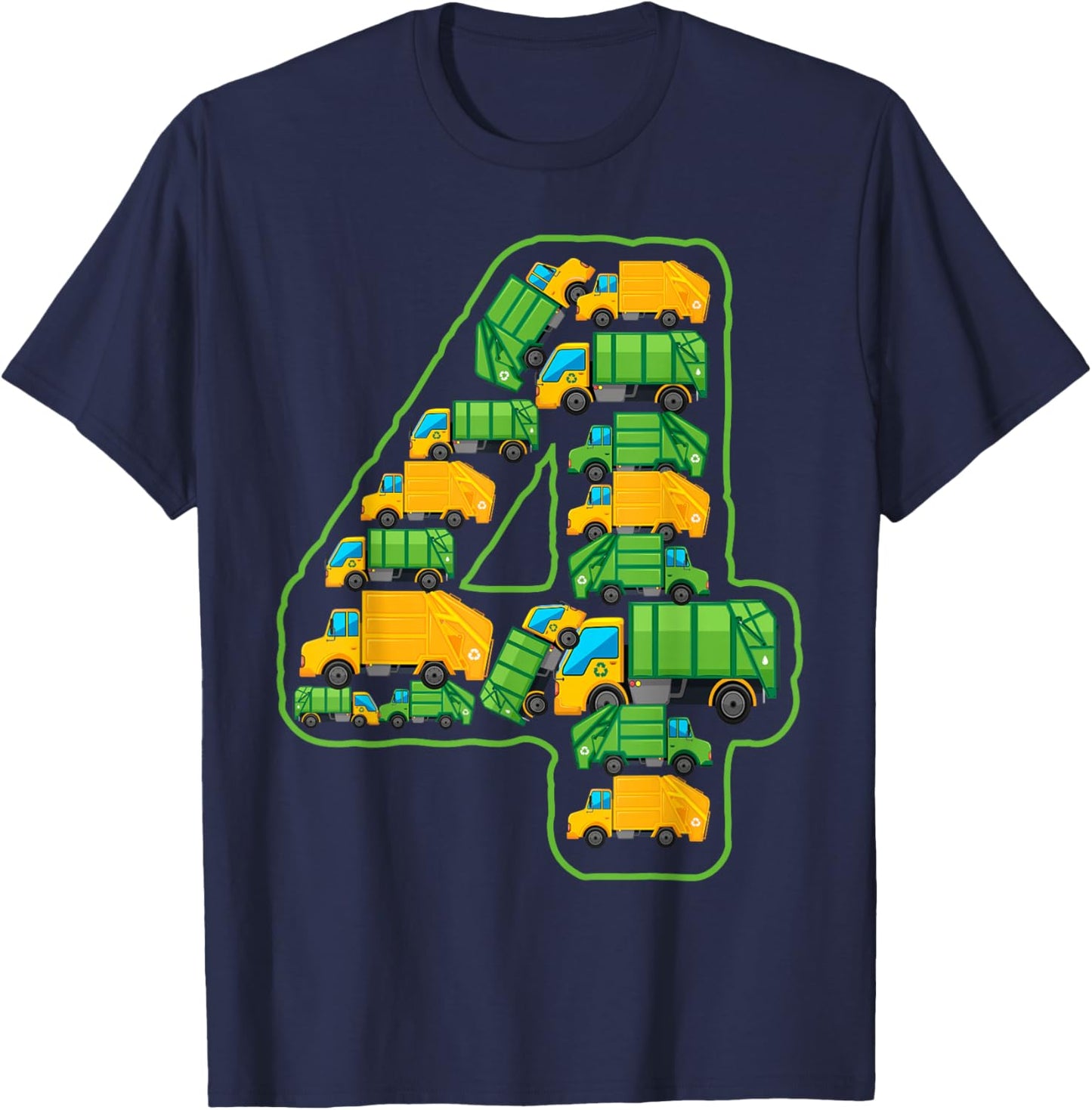 Garbage Truck Themed 4th Birthday Party 4 Year Old Boys Kids T-Shirt - T-Shirt | Navy