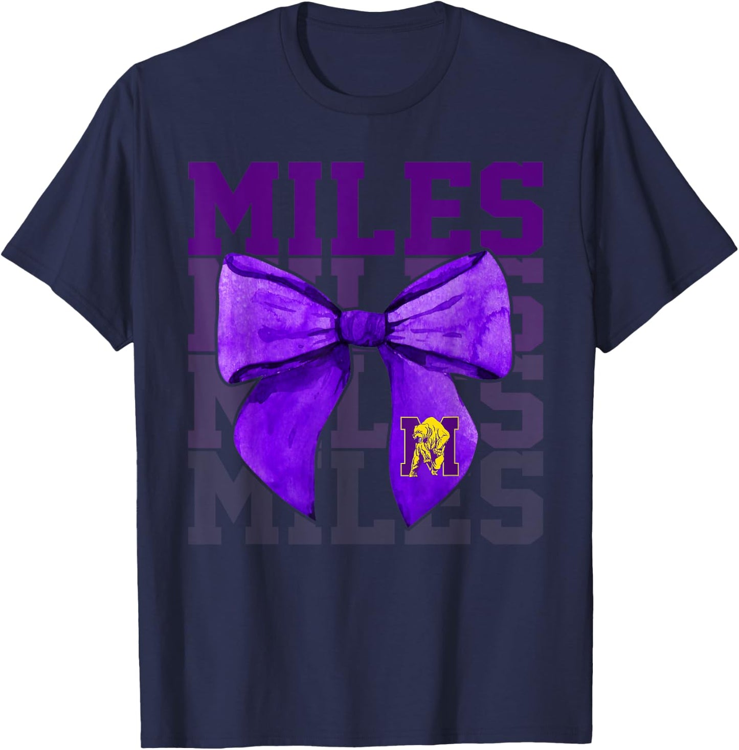 Miles College Bow Vintage Athletics Girls Women T-Shirt - T-Shirt | Navy