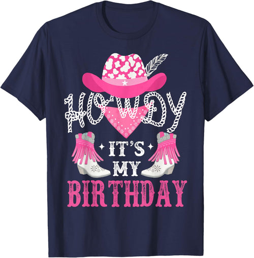 Howdy It's My Birthday Funny Country Rodeo Cowgirl themed , Small, Black