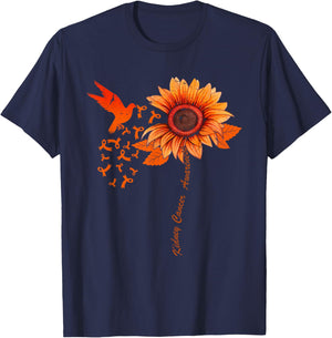 Floral Kidney Cancer Awareness Month Orange Ribbon T-Shirt - T-Shirt | Navy