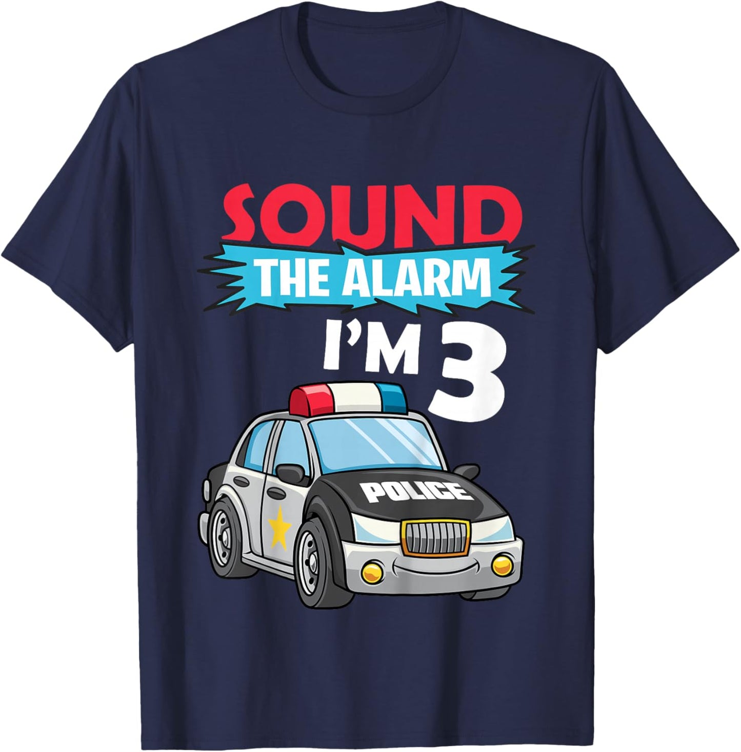 Kids Birthday Boy Shirt 3 Years Old Police Car Policeman Cop T-Shirt - T-Shirt | Navy