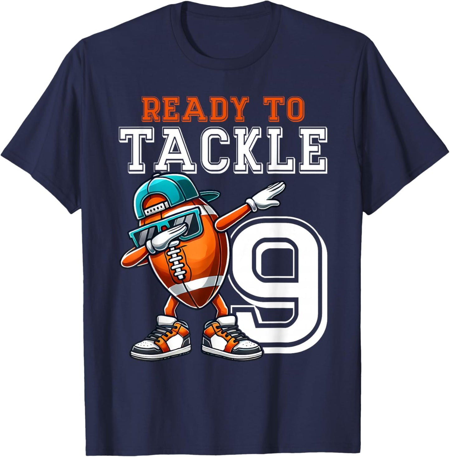 9th Birthday - Football Birthday Party - 9th Birthday T-Shirt - T-Shirt | Navy