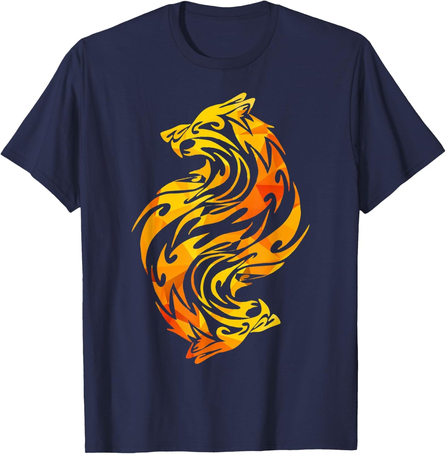Wolf, Animal, Flames, Moon, Howl, Wolves, Hunt, Graphic,Gift T-Shirt - T-Shirt | Navy