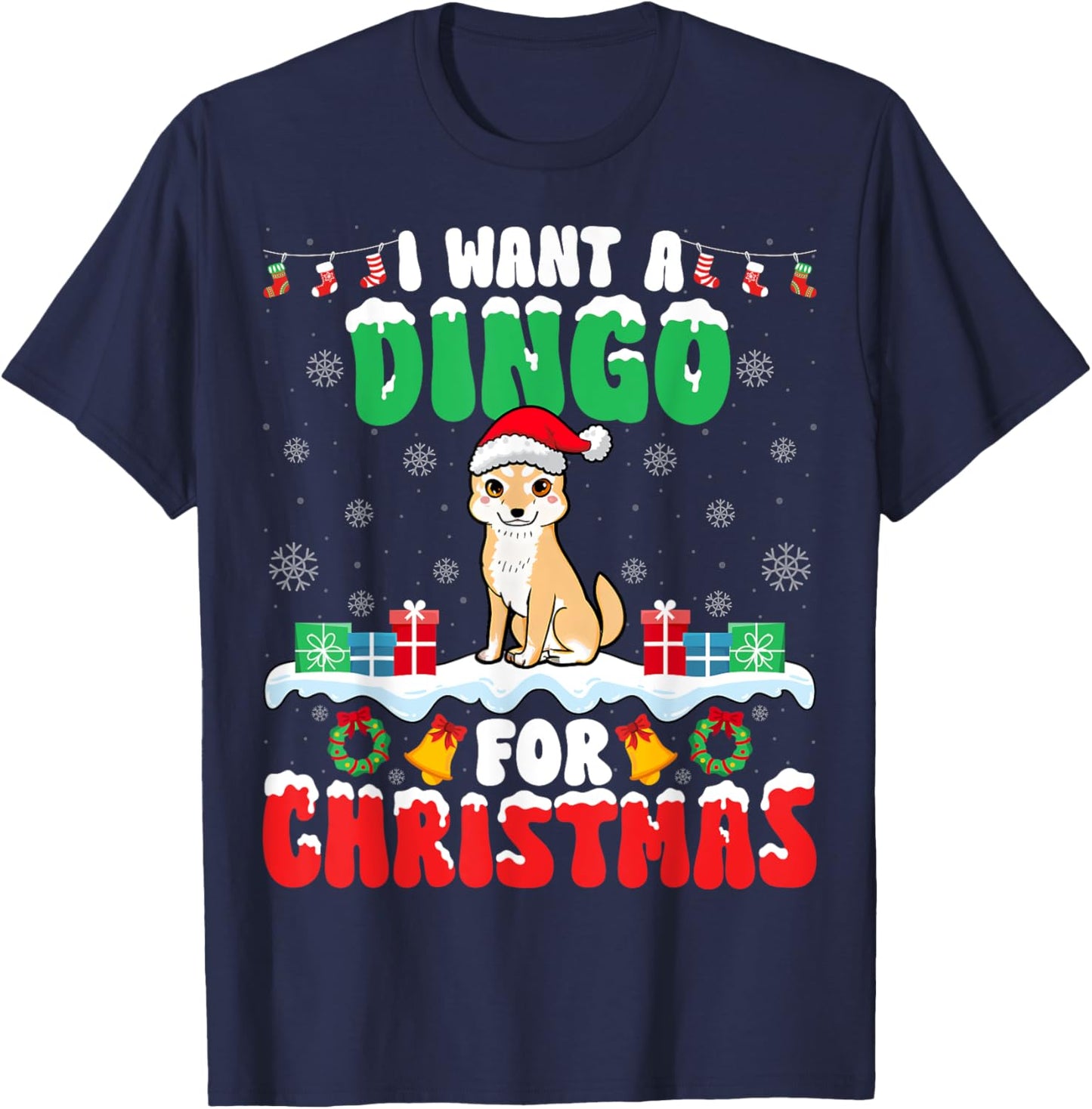 I Want A Dingo for Christmas - Dingo Dog Lover Santa Xmas T-Shirt - T-Shirt | Navy