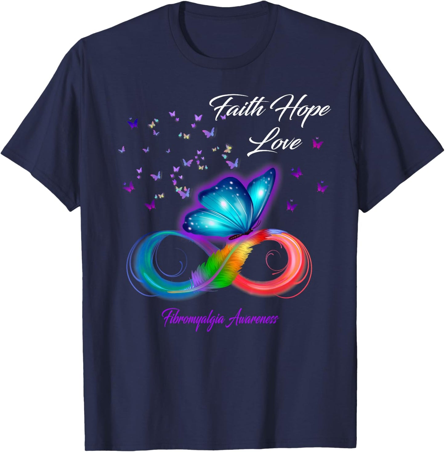 Butterfly Faith Hope Love Fibromyalgia Awareness T-Shirt - T-Shirt | Navy